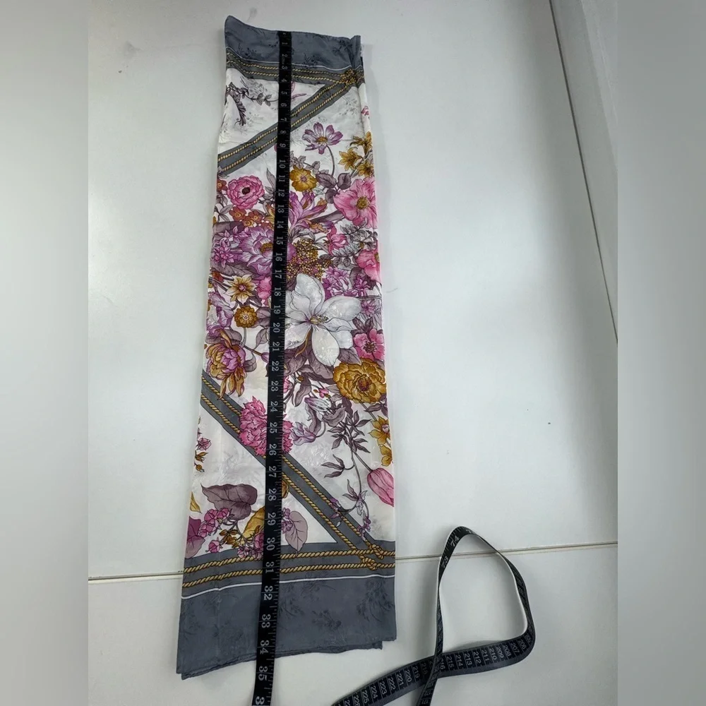 Cordier Vintage 100%  Silk Scarf Gray Pink Floral 34x34.5